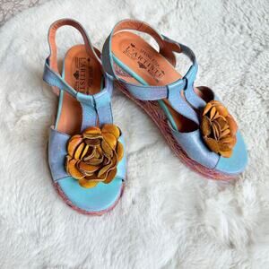 L'Artiste Spring Step Sandals Wedges Tempest Blue‎ Floral Festival Size 37